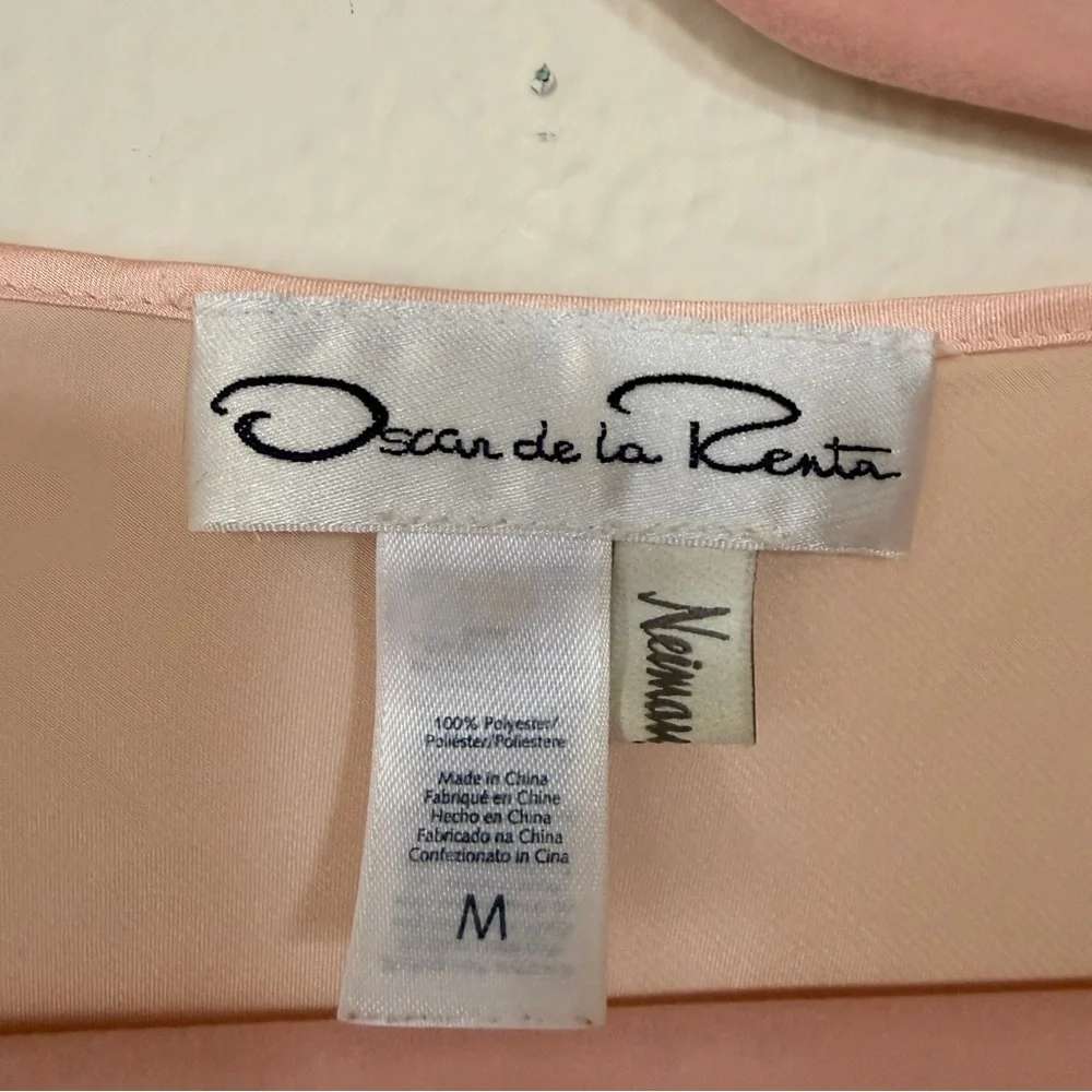 Oscar de la Renta Blush Satin Lace Cami‎ Top M Silky Coquette Lingerie Style